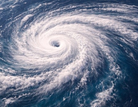 Hurricane cyclone spiral from satellite view