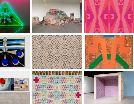 Collage of artwork at the Moody Center