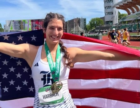 A week after Rice women's track and field saw a national champion in the javelin from senior Mckyla Van der Westhuizen, freshman Emily Harbach won the javelin at the USATF U20 national meet in Eugene, Oregon.