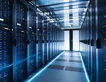 Stock image of a data center server room. 