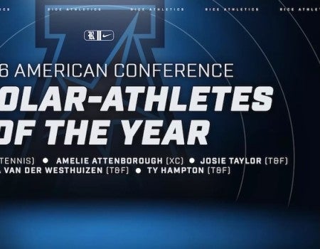 Rice Athletics had a conference-leading five student-athletes be named an American Conference Scholar Athlete of the Year for their respective sports, while Mckyla Van der Westhuizen was named the American Conference Female Scholar Athlete of the Year, the conference announced Thursday morning.