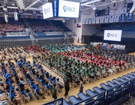 Students gather in Tudor Fieldhouse for the faculty address.