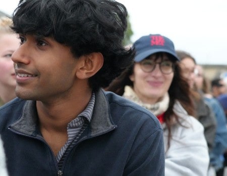 Student and Cameron Dezen Hammon on a Seine boat trip