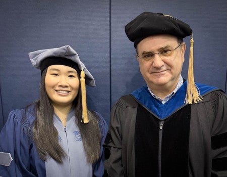 Emily Jiang and Antonios Mikos at Rice’s commencement May 2026. 
