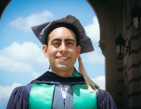 Thiago J. Pinheiro in his cap and gown at Rice