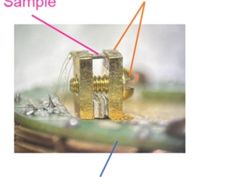 a small, gold device with labels