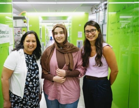From left to right, Sibani Lisa Biswal, Zina Deriche and Stavroula Alina Kampouri