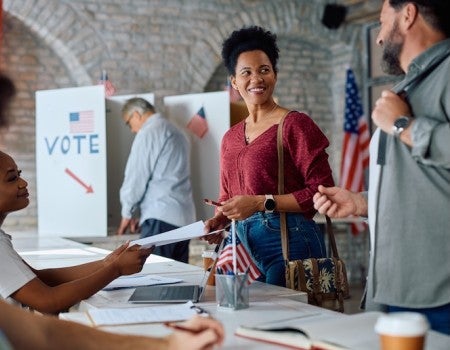 People at a polling location. 