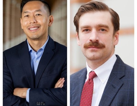 Two headshots: one of an Asian man; one of a white man with a bushy mustache.