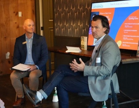 Sociologist Josh Packard, right, speaks with Todd Ferguson, director of Rice University’s Religion and Public Life Center, about how changing patterns of trust, belonging and religious life are shaping the future of faith.