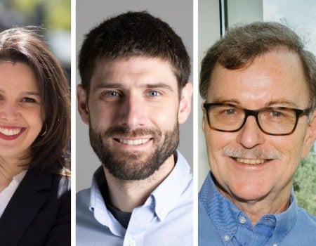 Three headshots show a smiling woman, a smiling middle aged man, and a smiling older man