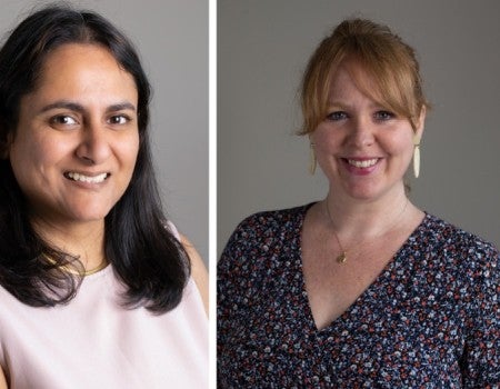A headshot of a south Asian woman and a headshot of a white woman.