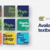 Available Textbooks Graphic showing subjects in Biology, Physics, Psychology etc. 
