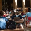 Rice students studying outside. 