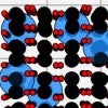 Electrets — electrons trapped in defects in two-dimensional molybdenum dioxide — give the material piezoelectric properties, according to Rice University researchers. The defects (blue) appear in the material during formation in a furnace, and generate an electric field when under pressure. (Credit: Ajayan Research Group/Rice University)
