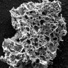 Pores in this micron-scale particle, the result of pyrolyzing in the presence of potassium acetate, are able to sequester carbon dioxide from streams of flue gas. Rice University scientists say the process could be a win-win for a pair of pressing environmental problems. 