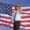 Barack Obama in front of an American flag.