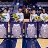 Destiny Jackson, Ashlee Austin, India Bellamy, Katelyn Crosthwait, Alexis Stover and Haylee Swayze pose for a photo on Senior Day.