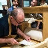 Renowned William Blake scholar and printmaker Michael Phillips demonstrates how to use the star-wheel copper-plate rolling press replica that is now in the Woodson Research Center in Fondren Library as of March 1, 2023.