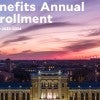 The cover of Rice's 2023-24 benefits annual enrollment brochure features a photo of the university campus.