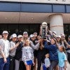 A day after capturing the American Athletic Conference Championship and clinching a spot in the women’s NCAA Tournament, the Rice women’s basketball team arrived back on campus to a horde of Owl fans waiting to cheer them on at Tudor Fieldhouse March 14.