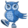 Cartoon illustration of an owl wearing sneakers