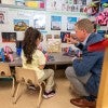 Rob Bruce interacts with a student at Rice's Owl Lab.