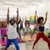 Rice yoga instructor Alicia Stephenson leads a yoga session at the Moody Center.