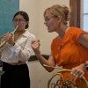 Horn professor Elizabeth Freimuth works with a student at the CAYO workshop in Mexico 