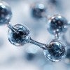 A molecule is rendered in silver.  
