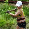 Student working in bioswale along Columbia Tap trail 