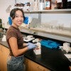 Chihtong “Lily” Lee, a mechanical engineering graduate student in Avila’s lab at Rice and the study’s lead author, with the model of the esophagus and surrounding neck tissue.  