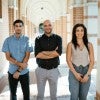Farshid Alambeigi, center, with graduate students Daniyal Maroufi (left) and Mobina Tavangarifard (right). 
