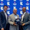 From left: Eric George, Rice interim athletic director; TJ Tijerina, president and CEO of First Community; and Rice President Reginald DesRoches. (Photos by Jared Jones) 